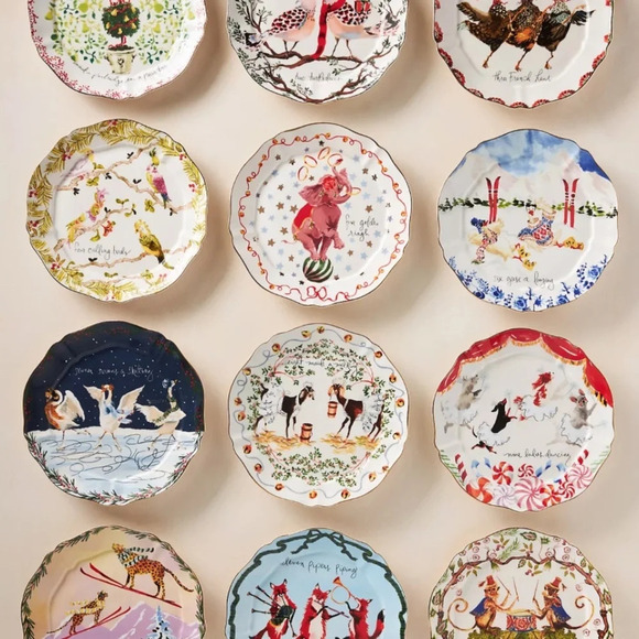 Anthropologie Inslee Fariss 12 Days Of Christmas Lords Leaping  Dessert Plate - Picture 6 of 7